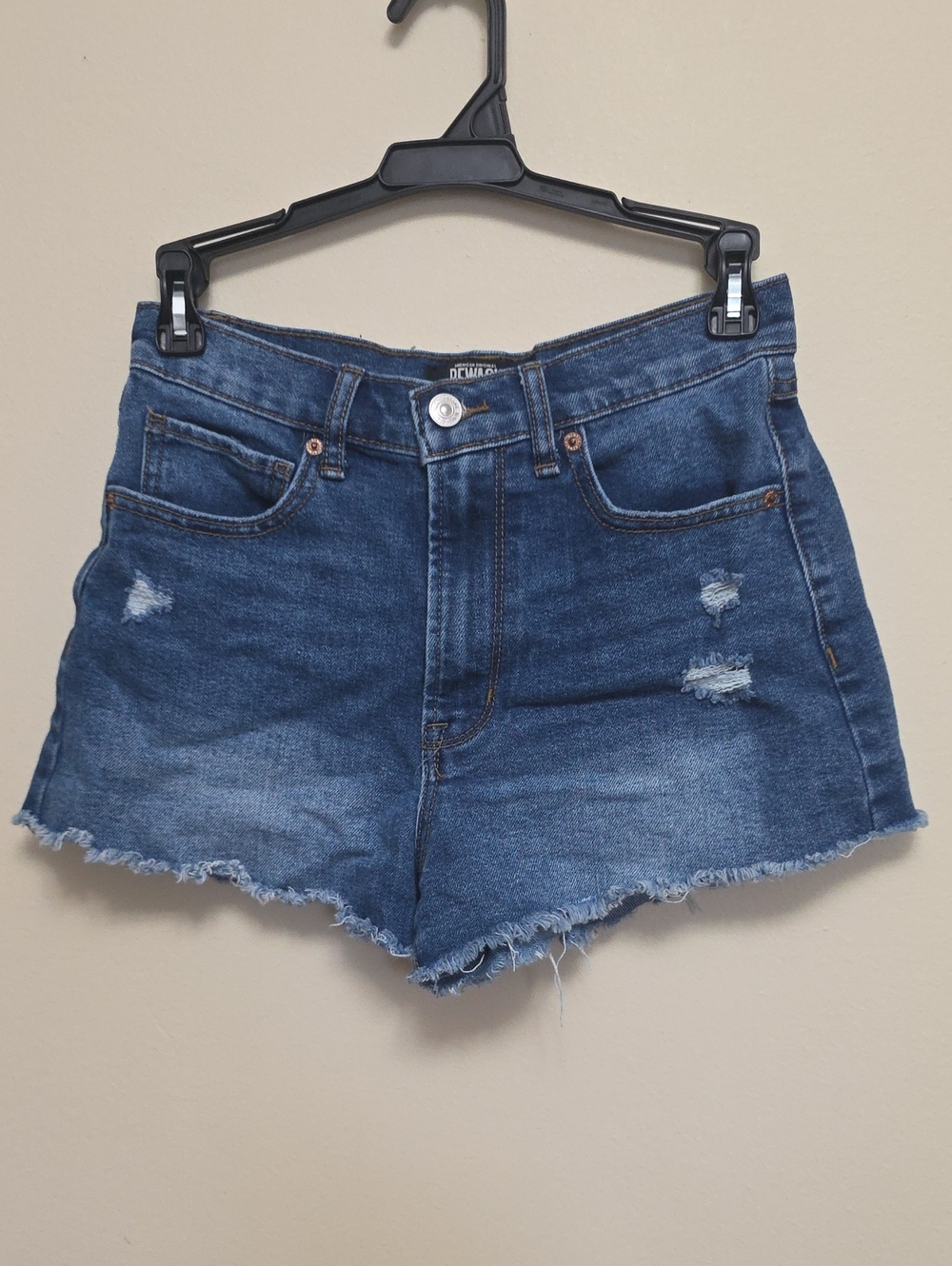 Rewash Dark Blue Distressed Denim High-Rise Shorts